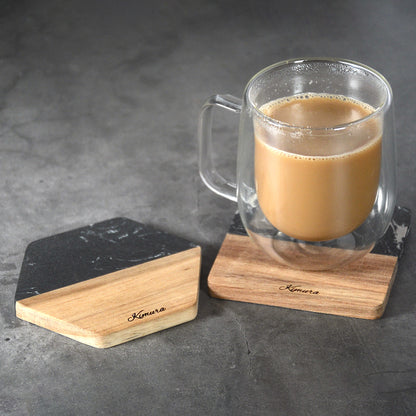 店長が「1000円ポッキリでいい！」と言いはって決まった驚き価格の名入れ無料の大理石と高品質な木がコラボしたおしゃれコースター この重厚感と質でこの価格はお得 木製 コースター 男性 女性 メンズ レディース プレゼント ギフト