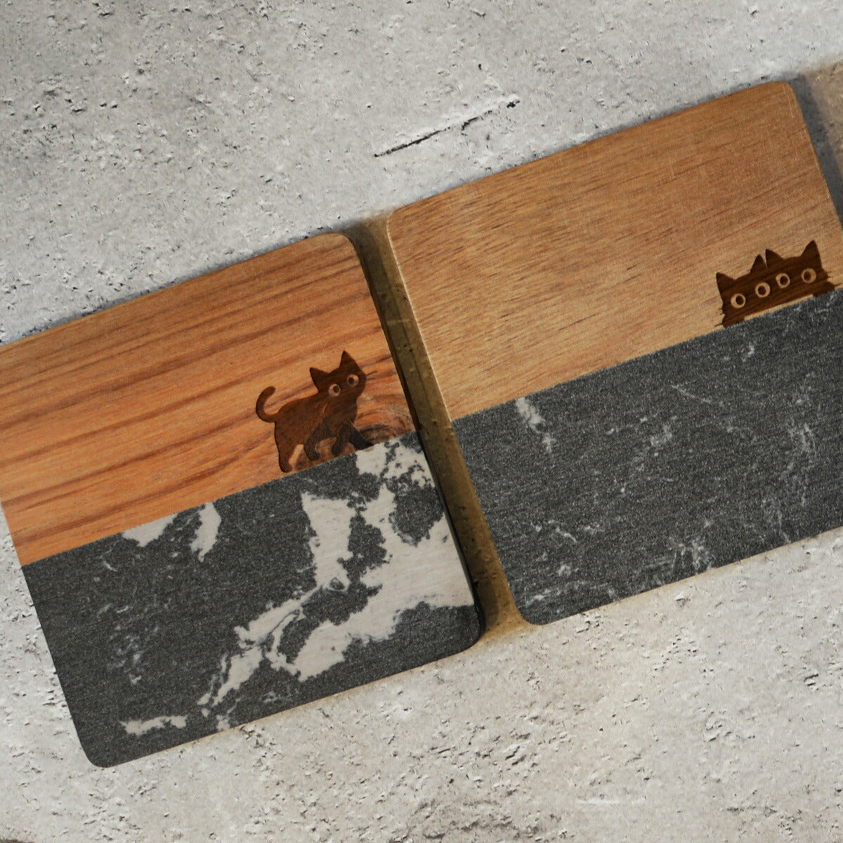 大理石と木のコースター1枚猫黒猫「木まぐれ(KIMAGURE)」スクエアおしゃれ木製雑貨ギフトプレゼントコップ置き木のコースター木製ウッド食器洋食器小物キッチン雑貨トレーカフェ風男性女性メンズレディース