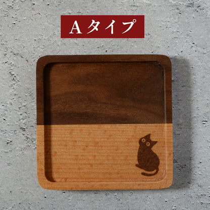 木製コースター1枚猫黒猫「木まぐれ(KIMAGURE)」スクエアおしゃれ木製雑貨ギフトプレゼントコップ置き木のコースター木製ウッド食器洋食器小物キッチン雑貨トレーカフェ風男性女性メンズレディース