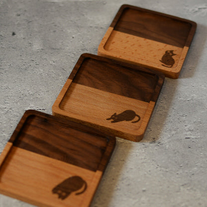 木製コースター1枚猫黒猫「木まぐれ(KIMAGURE)」スクエアおしゃれ木製雑貨ギフトプレゼントコップ置き木のコースター木製ウッド食器洋食器小物キッチン雑貨トレーカフェ風男性女性メンズレディース