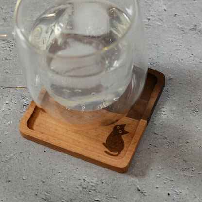 木製コースター1枚猫黒猫「木まぐれ(KIMAGURE)」スクエアおしゃれ木製雑貨ギフトプレゼントコップ置き木のコースター木製ウッド食器洋食器小物キッチン雑貨トレーカフェ風男性女性メンズレディース