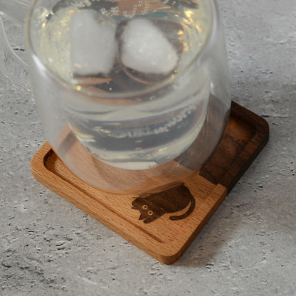 木製コースター1枚猫黒猫「木まぐれ(KIMAGURE)」スクエアおしゃれ木製雑貨ギフトプレゼントコップ置き木のコースター木製ウッド食器洋食器小物キッチン雑貨トレーカフェ風男性女性メンズレディース