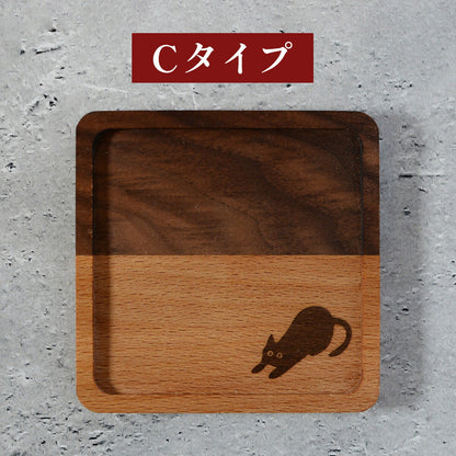 木製コースター1枚猫黒猫「木まぐれ(KIMAGURE)」スクエアおしゃれ木製雑貨ギフトプレゼントコップ置き木のコースター木製ウッド食器洋食器小物キッチン雑貨トレーカフェ風男性女性メンズレディース